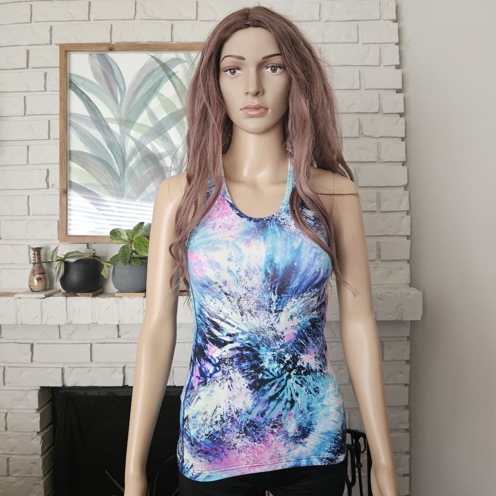IVIVVA BY LULULEMON girls tank top size 10 blue pink racerback tie dye
